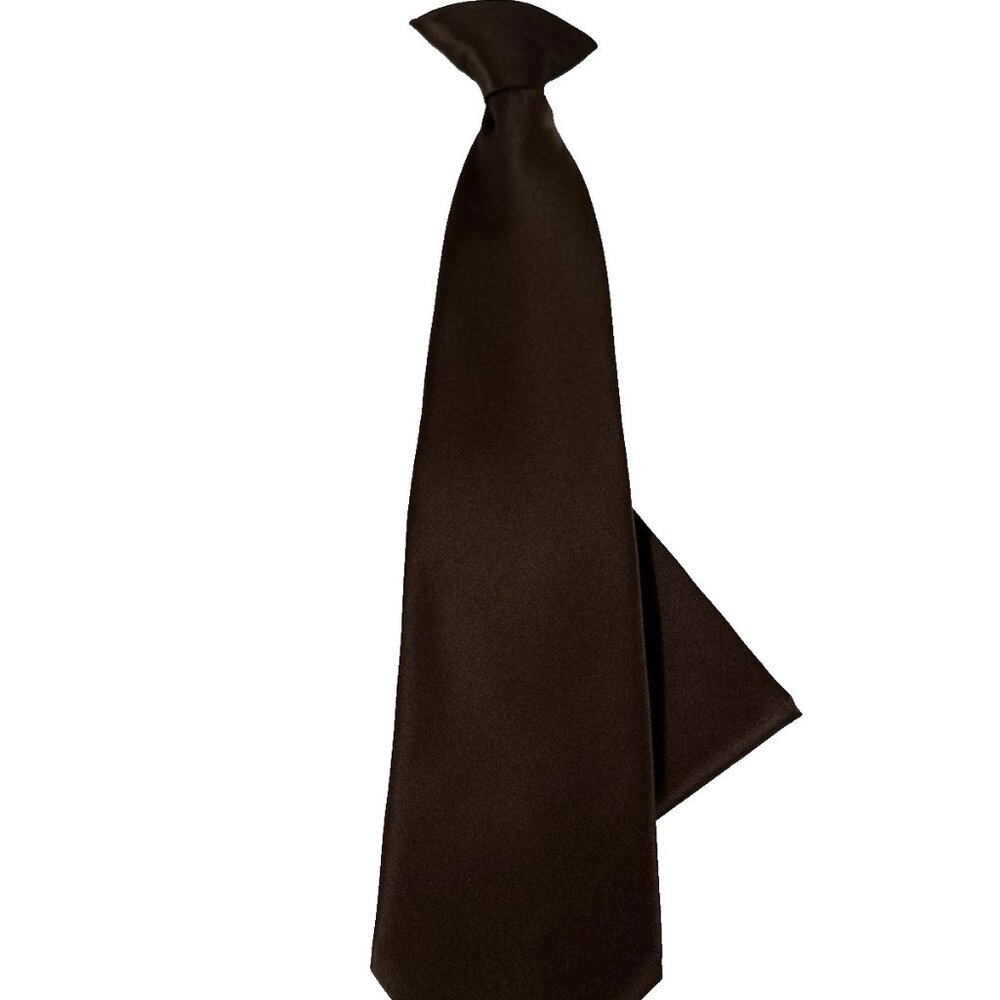 St. Patrick Boy's Clip-on Tie Hanky Set Solid Dark Brown 100% Polyester 12" Long